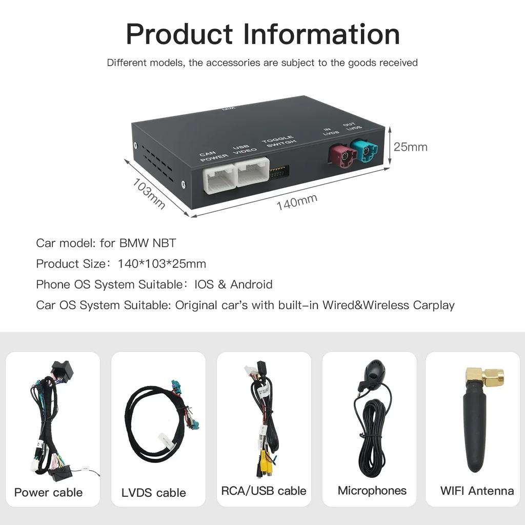Беспроводной CarPlay Android AUTO для системы BMW NBT CIC 1 2 3 4 5 6 7 серии X1 X3 X4 X5 X6 MINI E60 E84 E70 F26 F25 F10 F11F20 F21