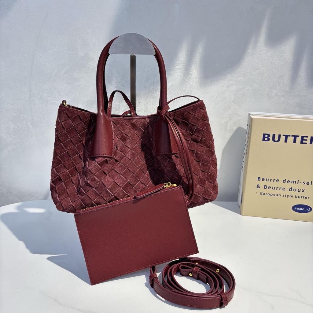 Осенняя ретро плетёная сумка-тоут из замши: Универсальная сумка через плечо и через плечо