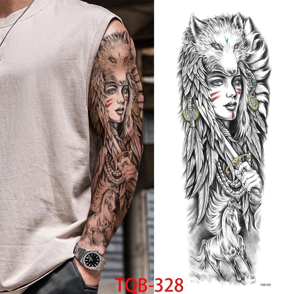 1 PC 480*170MM Large Temporary Tattoos Sleeve for Men Women Full Arm Selleve Tattoos Temporary Realistic Fake Wolf Tiger Lion Tattoo