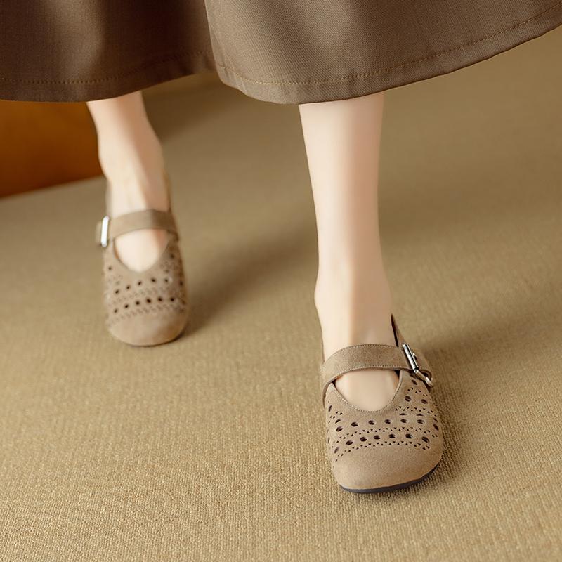 Fashion 2025 New Spring Cow Suede Leather Woman Shoes Round Toe Women Flats Shoes for Women Flat Heel Loafers Sheepskin Leather Shoes