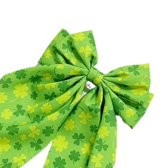 Заколка для волос из зеленой ленты с бантом и узором в виде четырехлистного клевера, пружинная заколка для затылка, заколка для волос в милом стиле