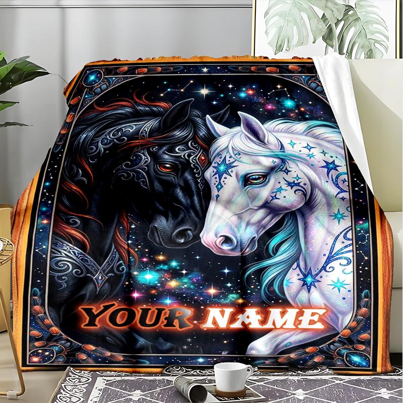 1PC Custom Name Equestrian Dreams Artwork flannel blanket versatile,all-season throw suitable for the living room,bedroom,camping,travel,and gift