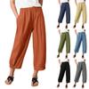 Women's Fashion Loose Haren Pants High Waist Cotton Linen Nine Points Wide Leg Pants