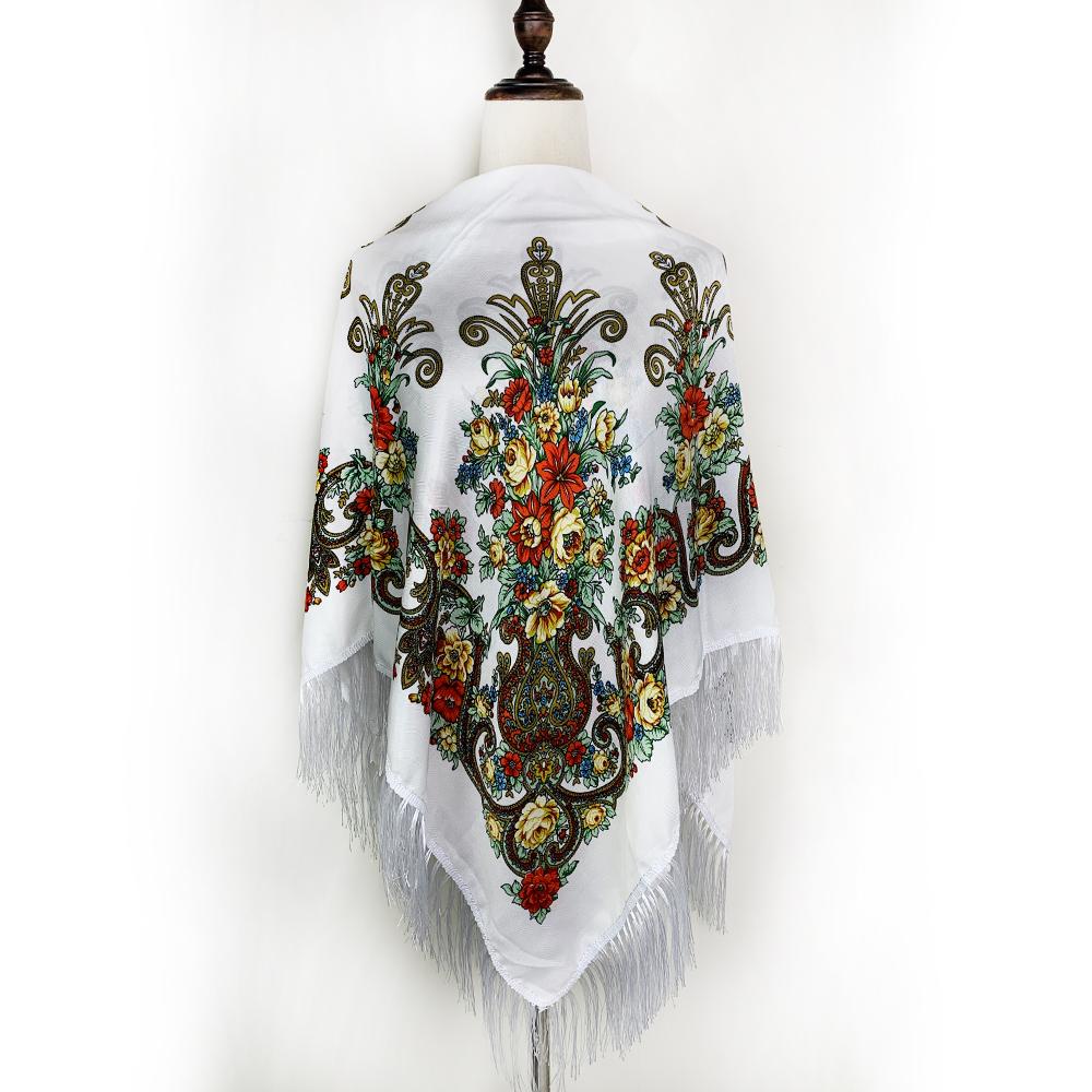 130*130Cm Luxury Floral Print Russian Square Scarf Women Fringed Bandana Scarves Pareo Lady Headband Scarves Babushka Head Wraps