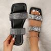Shining Rhinestone Flat Sandals for Women Square Open Toe Summer Slippers Woman Lightweight Anti Slip Beach Slides Flip Flops