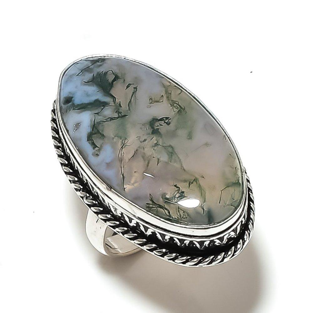 Indian Moss Agate Gemstone 925 Sterling Silver Gift Jewelry Ring Size 6