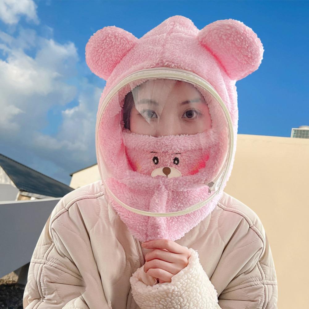 Warm Riding Face Mask Thickened Plush Pullover Hat Fashionable Full Face Cover Hats Riding