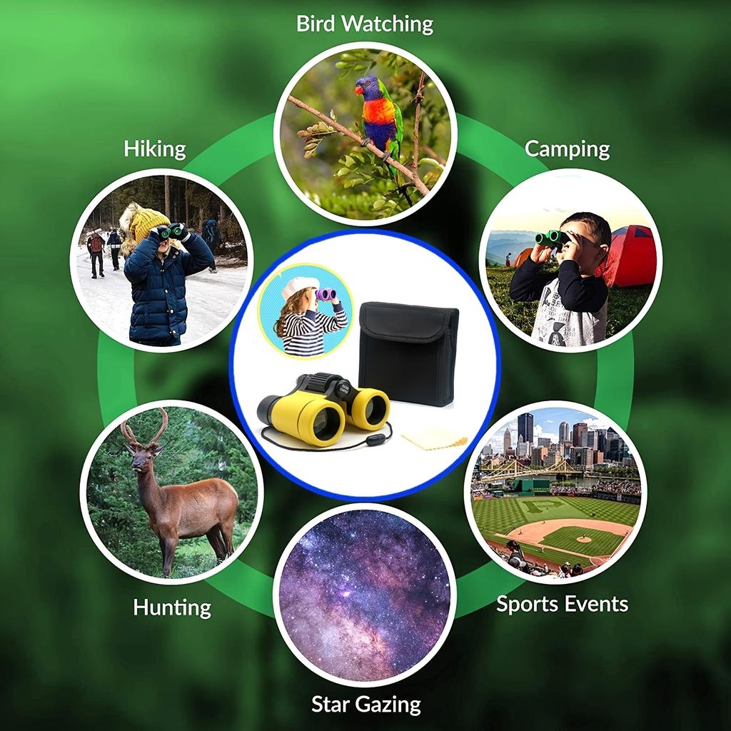 Kids Binoculars Shock Proof Toy Binoculars Set For Boys Girls Bird Watching Educational Learning Hunting Hiking Birthday Presents