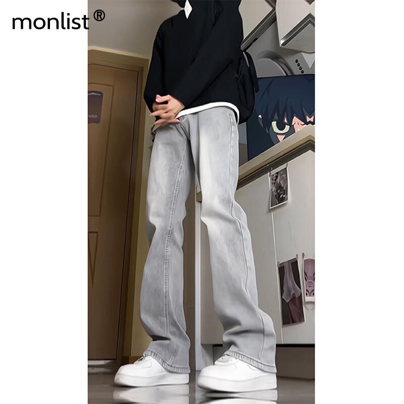 MON-LIST MLK03 Men's Smoky Grey Slim Fit Bootcut Jeans