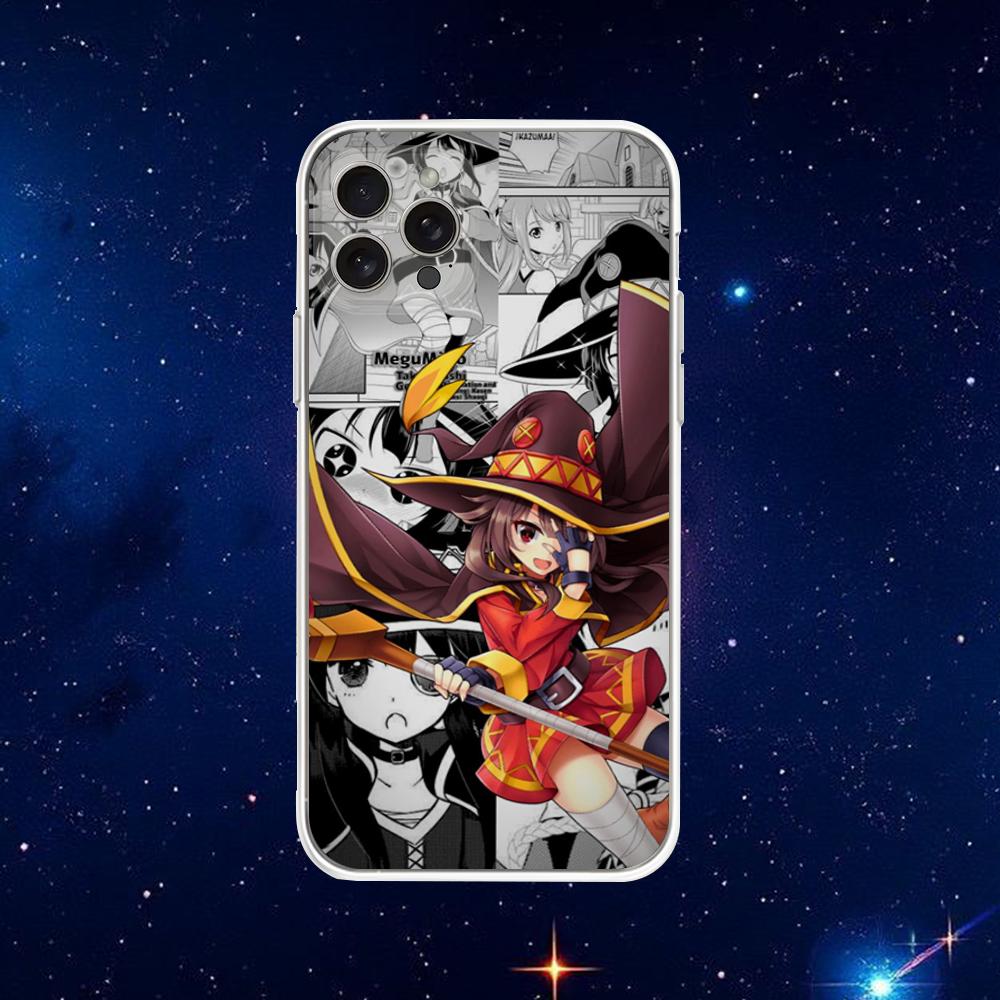 Чехол для телефона Megumin Anime K-KonoSuba для iPhone 16,15,14,13,12,11 Plus,Pro,Max,XR,XS,X,7,8 Plus,SE,Mini Прозрачный корпус