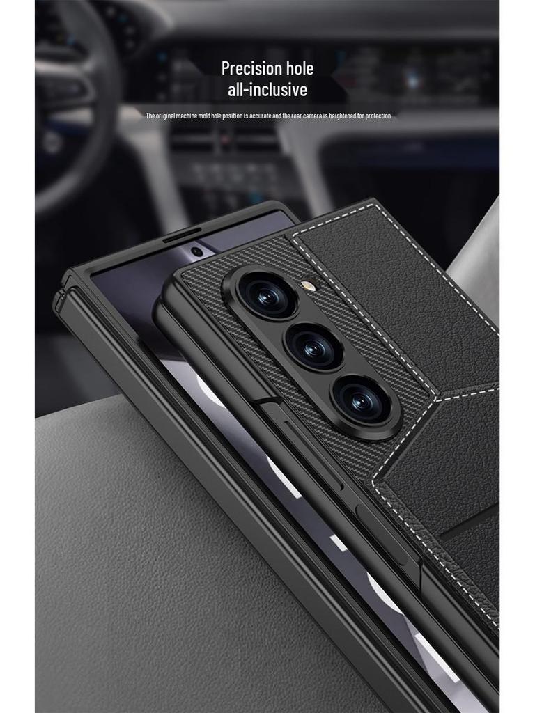 Чехол-подставка с держателем для карт Samsung Z Fold 6 - Премиальная кожа с интегрированной защитной пленкой