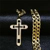 Hip Hop Cross Stainless Steel Chain Necklaces Gold Color Long Pendant Necklace for Women/Men Jewelry Collier Homme N6055S05