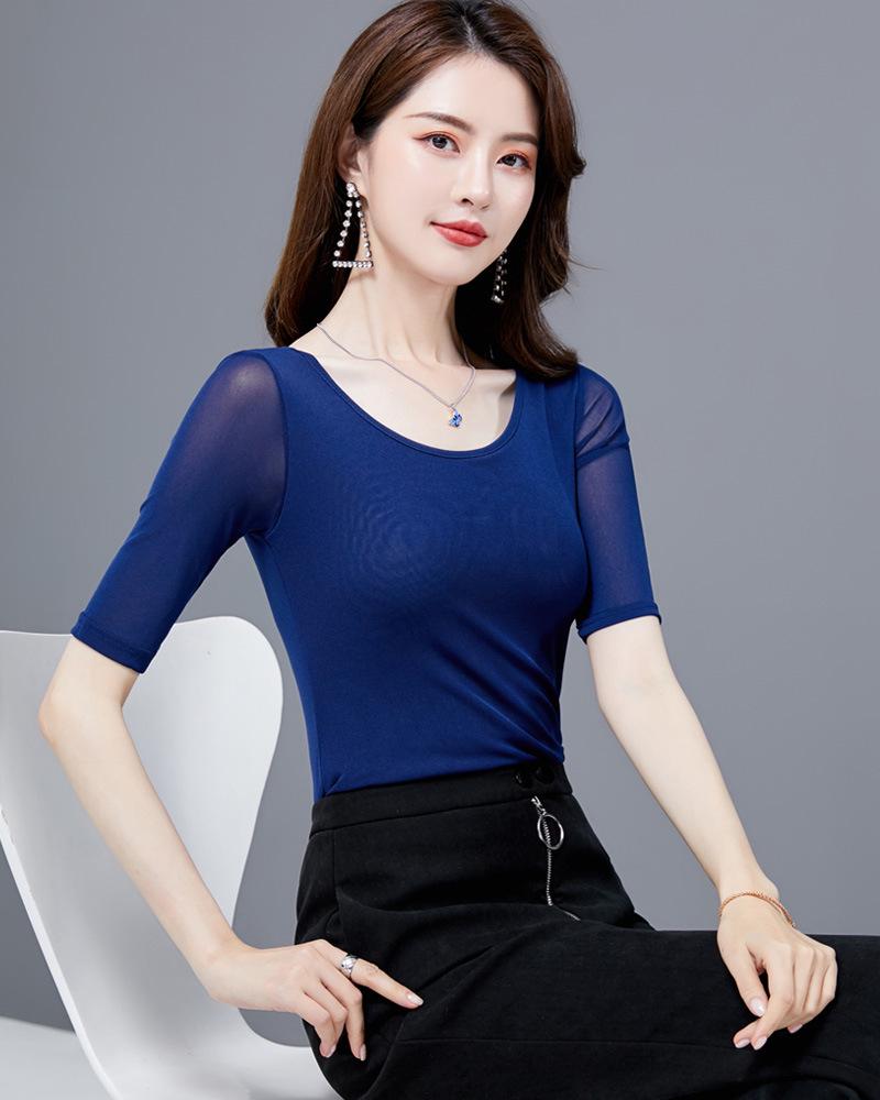 Korean Style Women's Mid-Sleeve T-Shirt, Slim Fit, Five-Point Sleeves, Perfect As Inner Layer or Outer Top for Spring and Autumn 2022