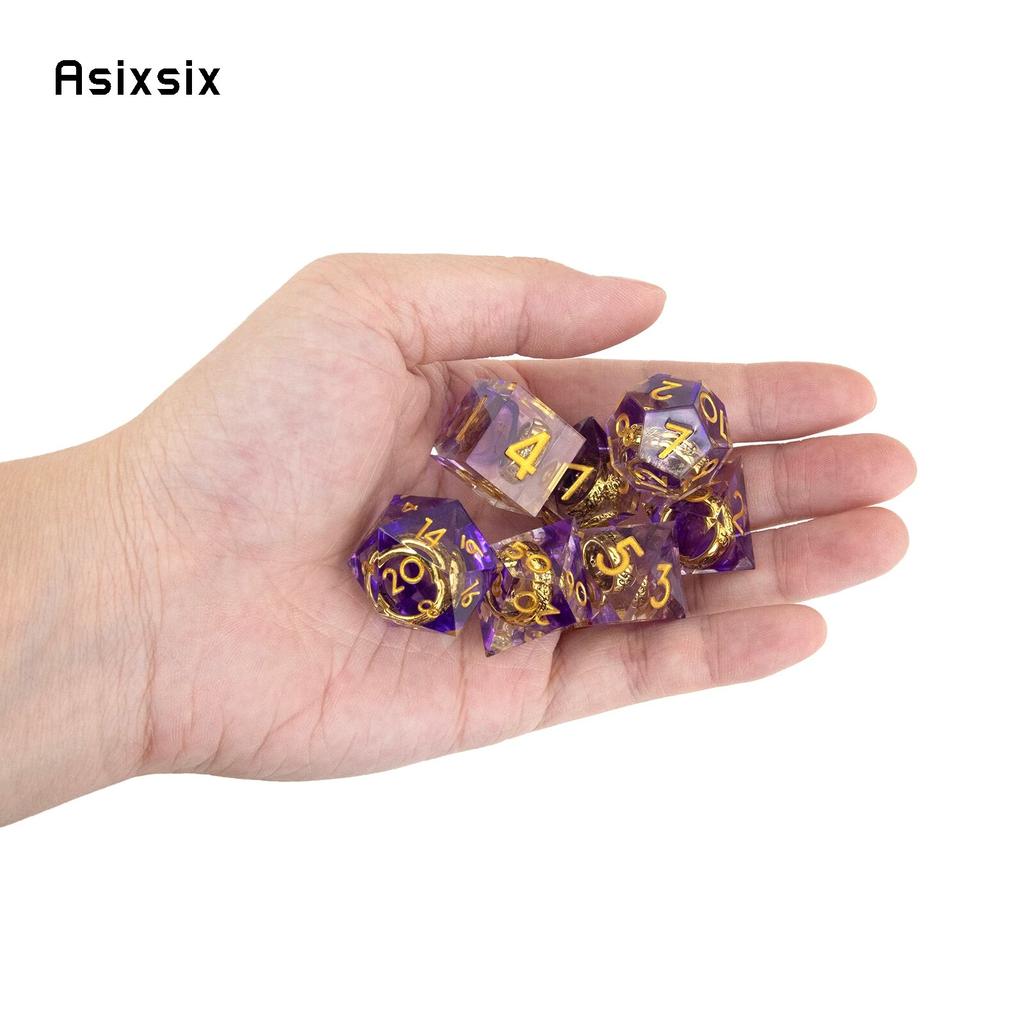 7 Pcs  Purple Resin Ring Golden Number Sharp Edge Dice Polyhedral Dice Suitable for Role-Playing RPG  Board Game