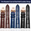 20mm 21mm 22mm Curved End Cowhide Leather Watchband for Rossini Arc Watch Band Strap 8633 617793 5793 5726 616725/5715/6713 Blue