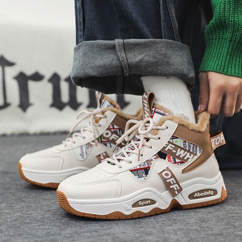 Мужские зимние флисовые теплые сноубутсы для мужчин, высокий верх, толстая подошва, нескользящие повседневные кроссовки, уличная мужская платформа, хлопковая обувь