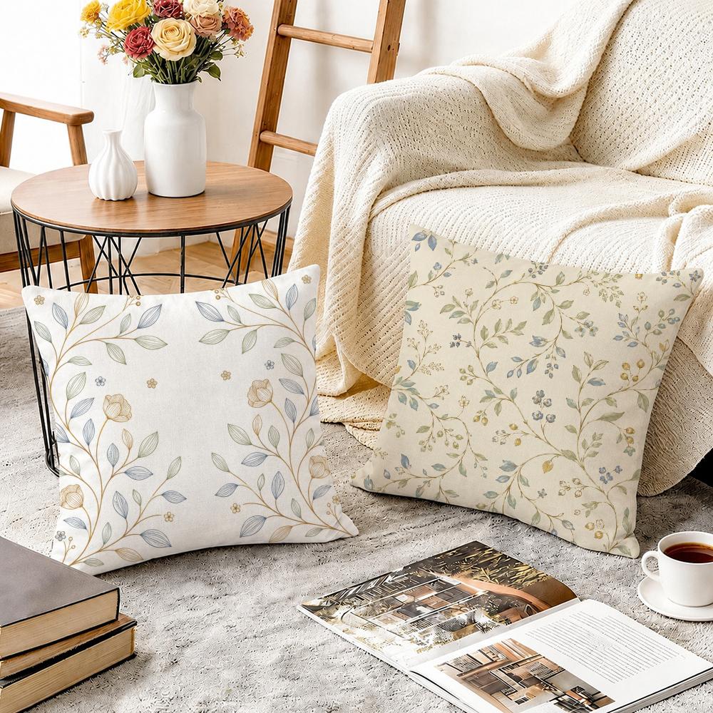 Soft Blue Vintage Vine Fruit Floral Cushion Cover Durable Hypoallergenic Organic Linen Short Pillow Cover Washable