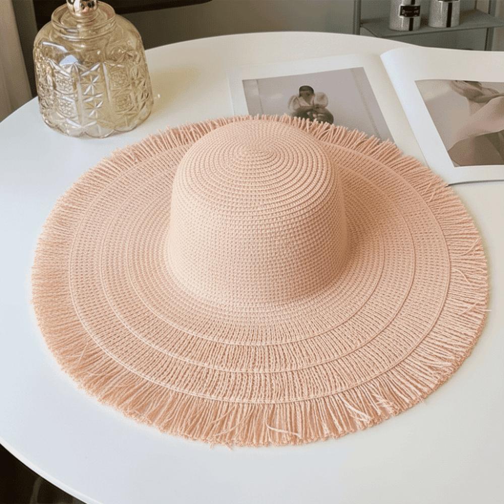 Foldable Straw Hat Wide Brim Panama Hat Women Fashion Sun Hat For Beach Holiday Vacation
