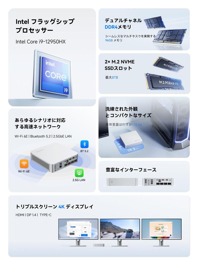 MINISFORUM M1 1295 Mini PC Intel Core 32GB to 1TB PCIE SSD Windows 11 Pro Compact PC 1 HDMI 1 DP 1 1 LAN Port i9-12950HX DDR4-3200MHZ (up 96GB)