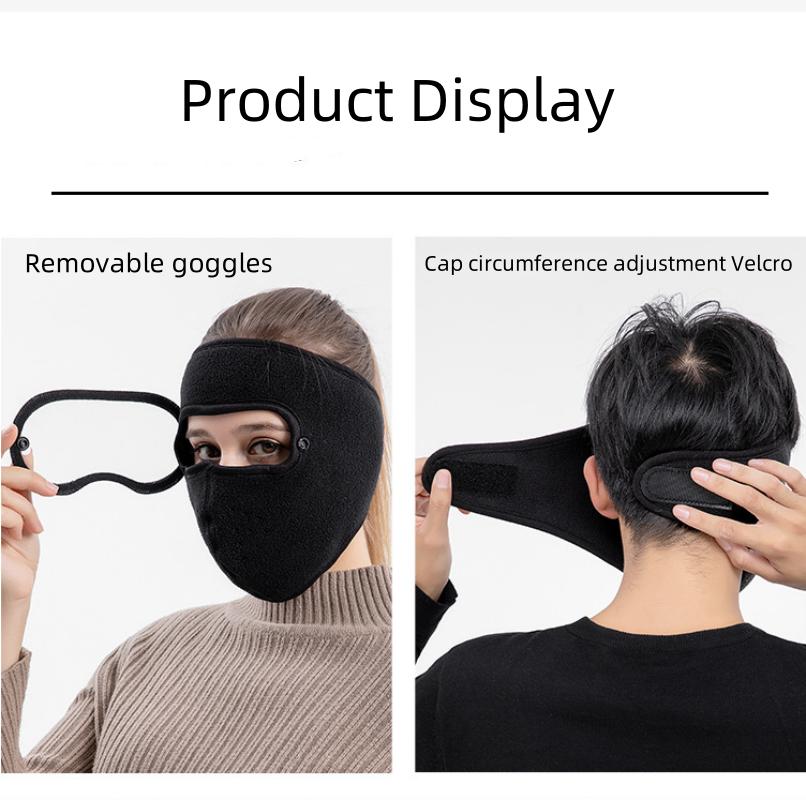 Fashion 6 Colors Women Men Winter Polar Fleece Face Mask Thick Face Covering With Windproof Goggles For Outdoor Cycling Warm Ski Mask Motorcycle