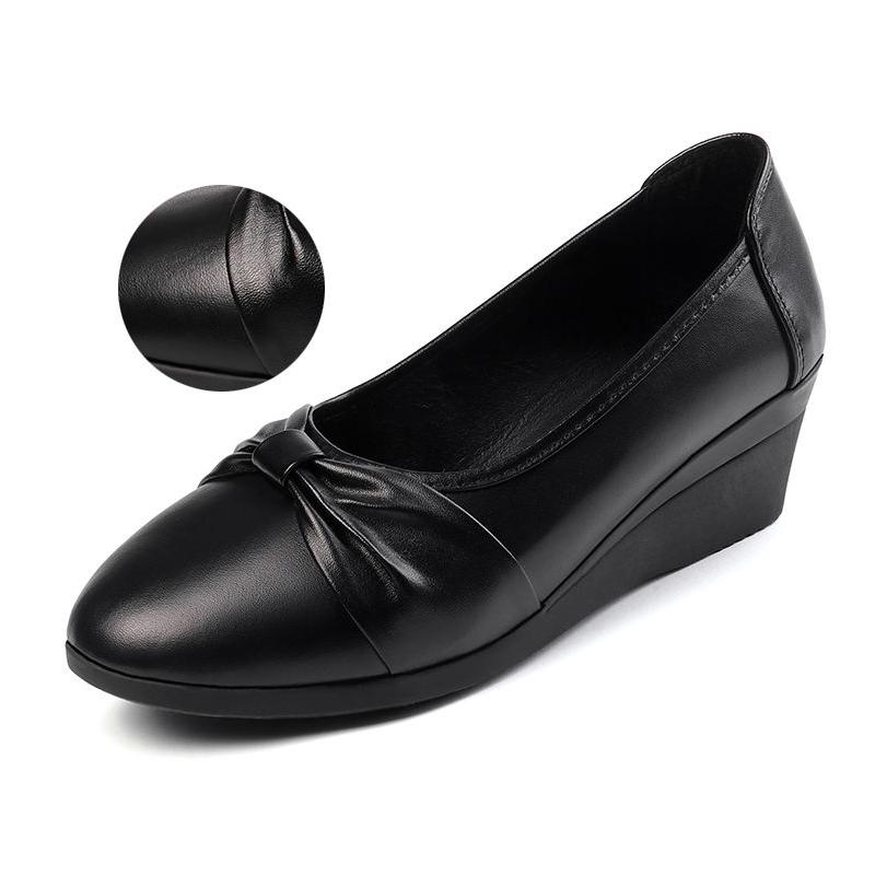 Women Wedges Pumps PU Leather Heels Slip On Shoes Black Office Lady Shoes Spring Summer Pumps Shallow Platform Zapatos