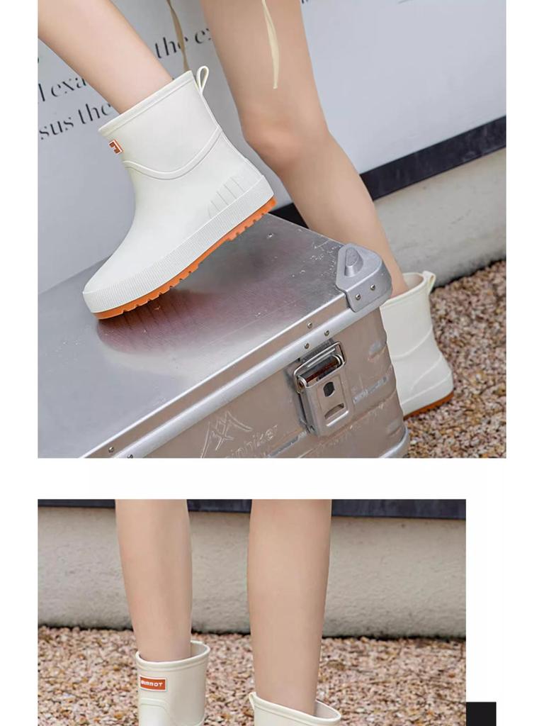 Women’s Fashionable Soft-Soled Waterproof Mid-Tube Rain Boots with Velvet Lining - Non-Slip Winter Wear