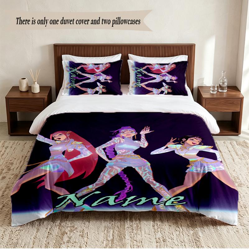 HUNTRIX Personalized Custom Name 3‑Piece Bedding Set Soft Duvet Cover Set For Bedroom Home Decor