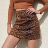 Women's Suede Leopard High Waist Zipper Short Halter Skirt