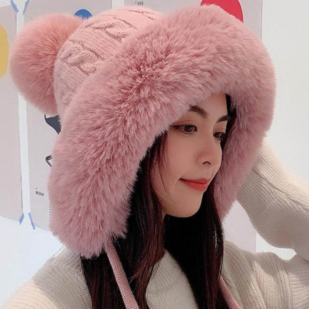 Hair Ball Lovely Winter New Knitted Wool Cap Three Ball Set Head Padded Warm Ear Protection Female Hat