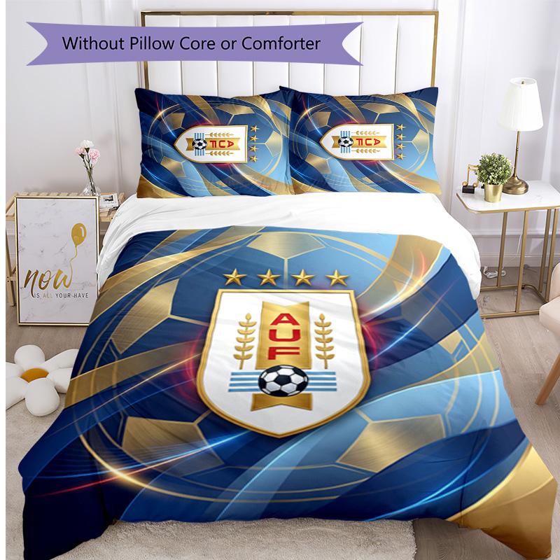 Uruguay Football Printed Bedding 3 Piece Set Cozy Breathable Bed Cover Set as Housewarming Holiday Gift
