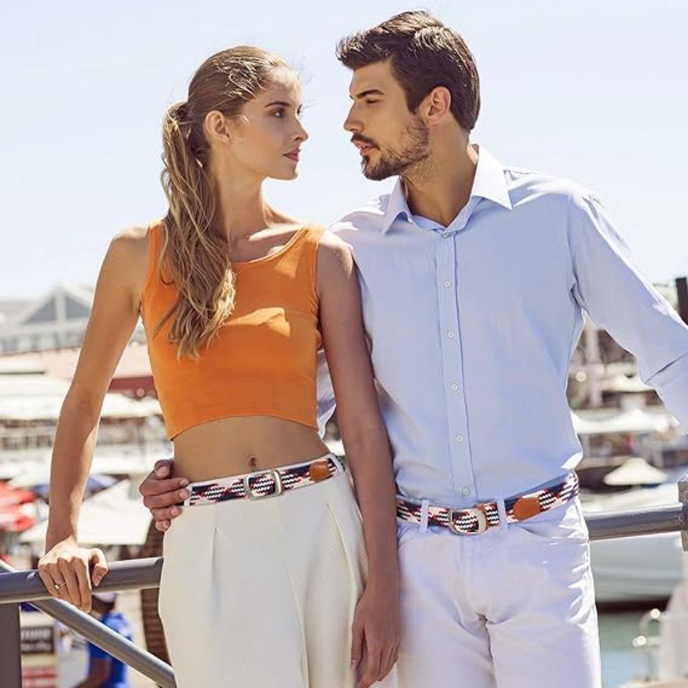 Adjustable Stretch Woven Belt Multicolored Men's Waistband Casual Elastic Braided Belt  Women