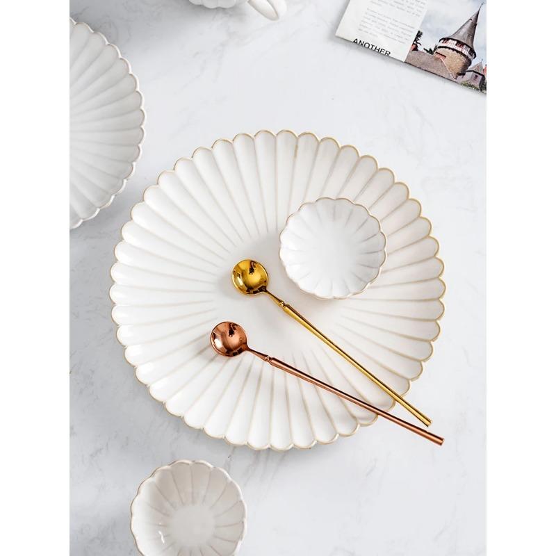 Белоснежные миски Nordic Household, обеденные тарелки, керамическая белая глазурь, набор столовых приборов, блюдо Western Steak, салатница, овощная тарелка для рыбы