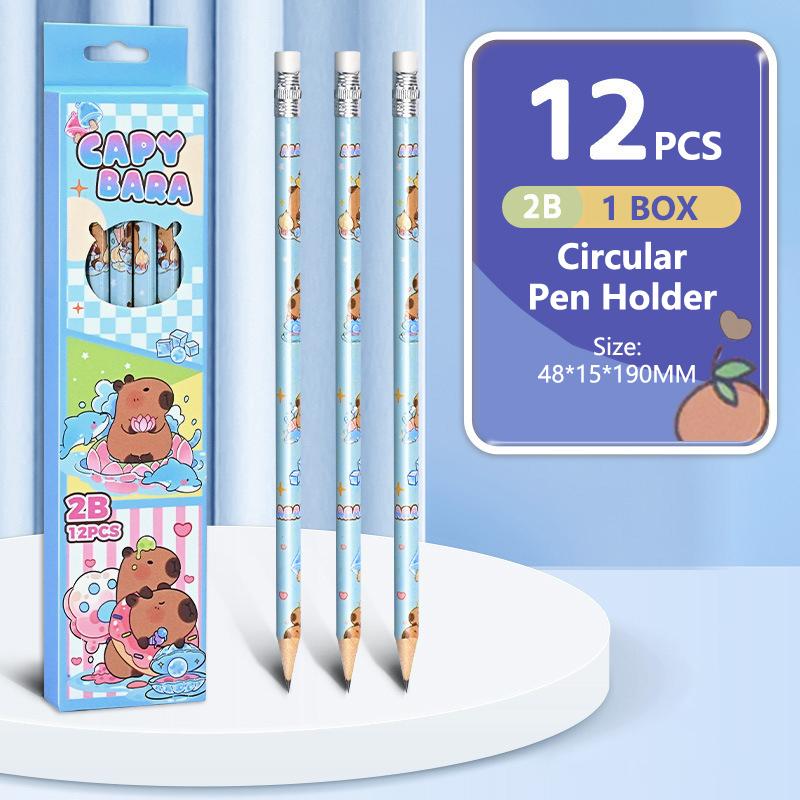 12 шт. Мультяшный милый деревянный карандаш 2B с ластиком, инструмент для письма и рисования, эскизный карандаш, школьные и офисные принадлежности, студенческие канцелярские товары, подарки