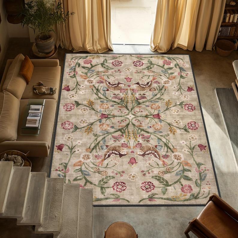 Бохо Шик Турецкий Традиционный Цветочный Ковер Моющийся Нескользящий Большой Потертый Ковер для Декора Гостиной Спальни
