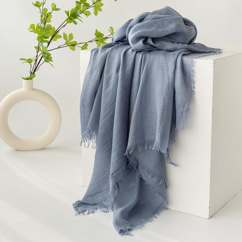 Spring and summer sunscreen scarf imitation cotton and linen solid color simple shawl women's high-end silk scarf yarn headscarf women's cross-border