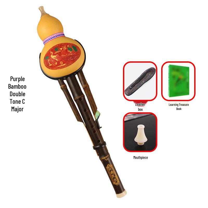 Purple Bamboo Double-Tone Hulusi C/B Flat Ethnic Instrument for Students and Beginners