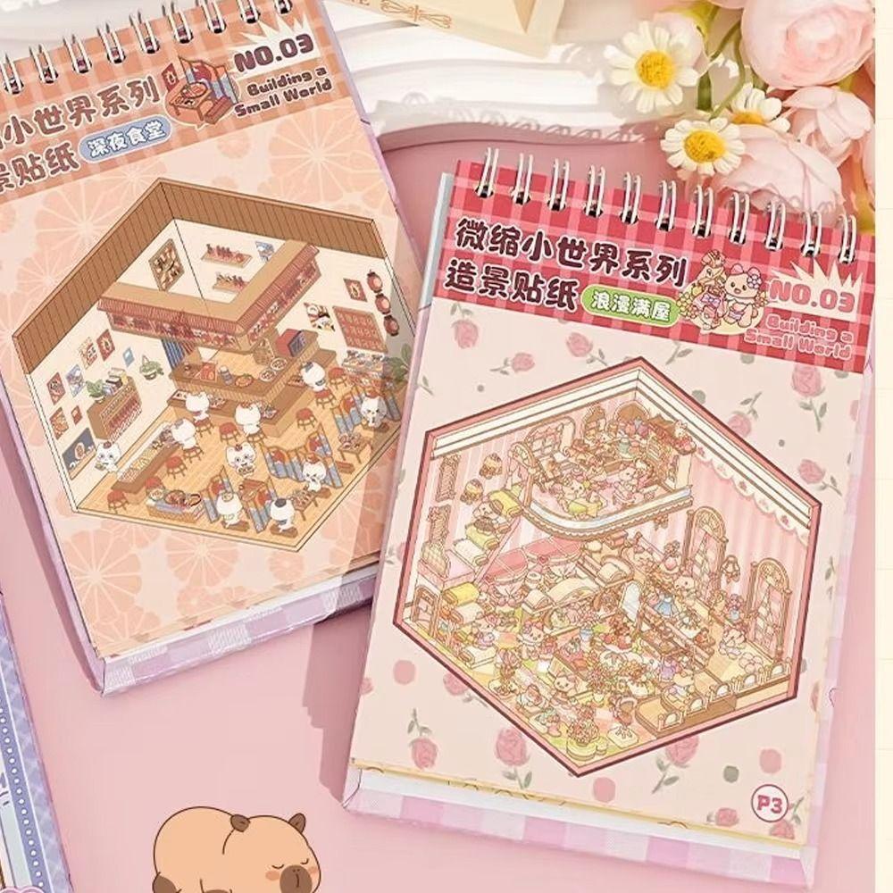 Карманная наклейка с изображением мультяшной хижины, миниатюрная наклейка для книги, сцена из хижины для школьника и ребенка