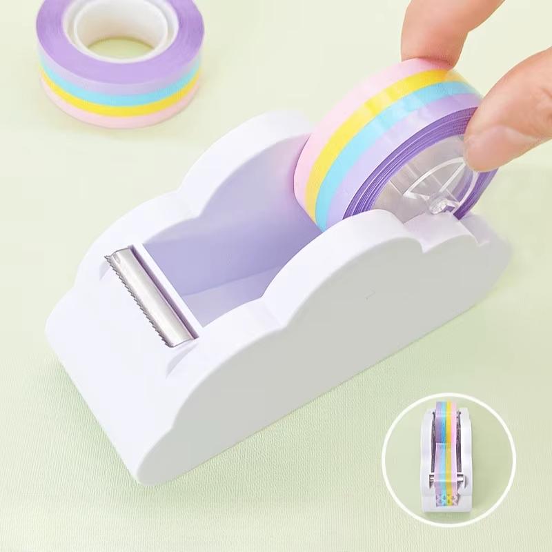 Милый диспенсер для скотча в форме облака с набором радужных лент длиной 25 м, настольный резак для скотча, упаковочные принадлежности для экспресс-коробок, канцелярские принадлежности