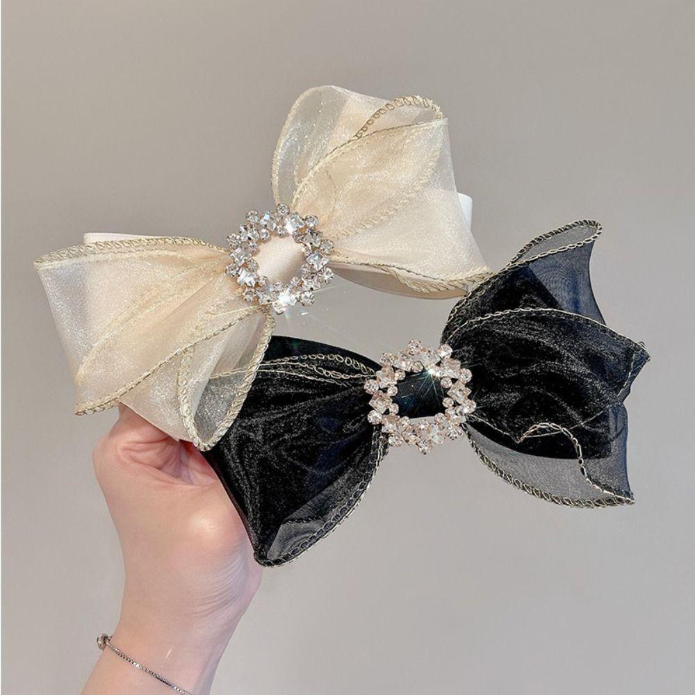 Large Size Mesh Hair Clip Korean Style Crystal Hair Clip French Bow Hair Clip Girl