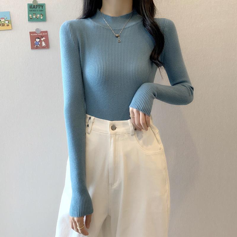 Женский черный облегающий вязаный свитер с полувысоким воротником 2022 года на весну и осень