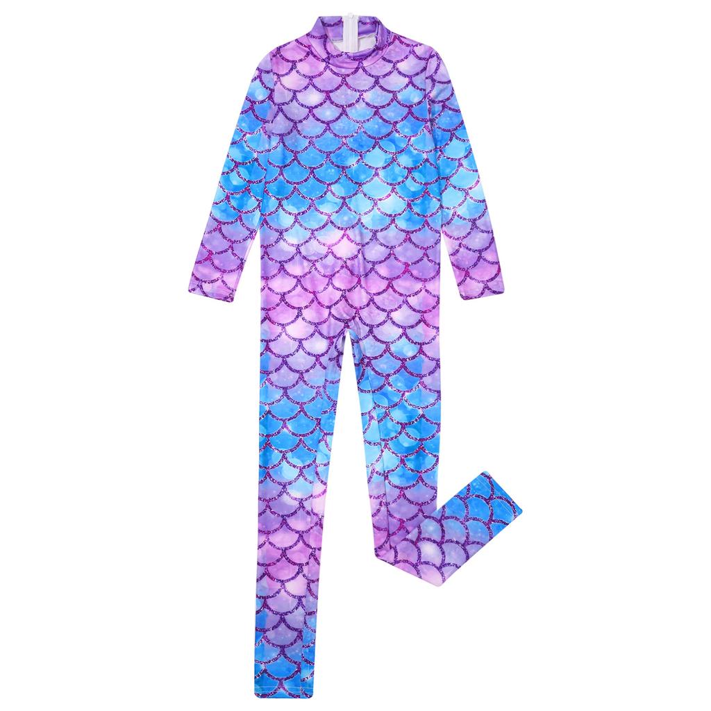 Гимнастический купальник для девочек, комбинезон русалки с длинными рукавами, боди, комбинезоны для акробатики, танцевальные балетные велосипедки