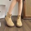 Низкий каблук с круглым носком, современные ботинки на молнии на плоской подошве с женской обувью 2024 года, высококачественные весенне-осенние однотонные лаконичные женские ботинки