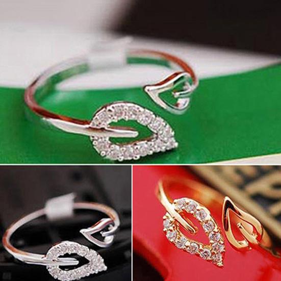 Женское кольцо со стразами и двумя листами, открытое кольцо, ювелирное изделие для влюбленных, подарок на вечеринку