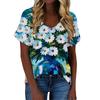 New Summer Floral Oil Painting 3D Print Women V-Neck T-shirts Harajuku Streetwear Oversized Tee Tops Female Clothing