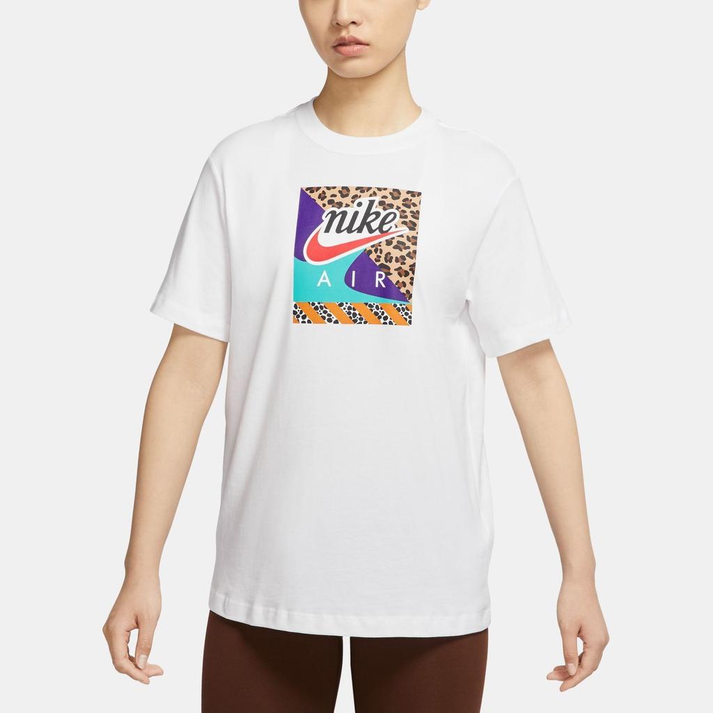 Nike Футболка с графическим принтом леопарда, спортивная, повседневная, с круглым вырезом, винтажная, с коротким рукавом, женские топы, белая DN5883-100