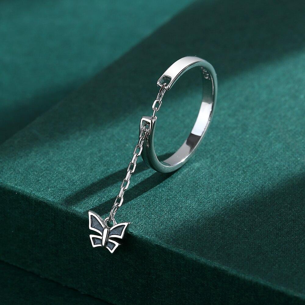Модное открытое регулируемое кольцо с бабочкой и бахромой для женщин, натуральное серебро S925, ювелирные изделия на день святого Валентина, рождественский подарок