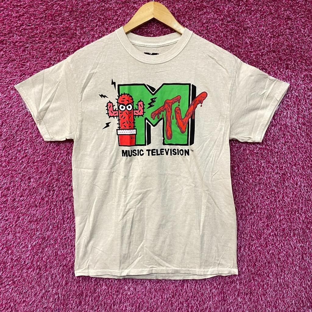 MTV Music Television Cactus Logo Beige 100% Cotton T-shirt Mens Tees Top