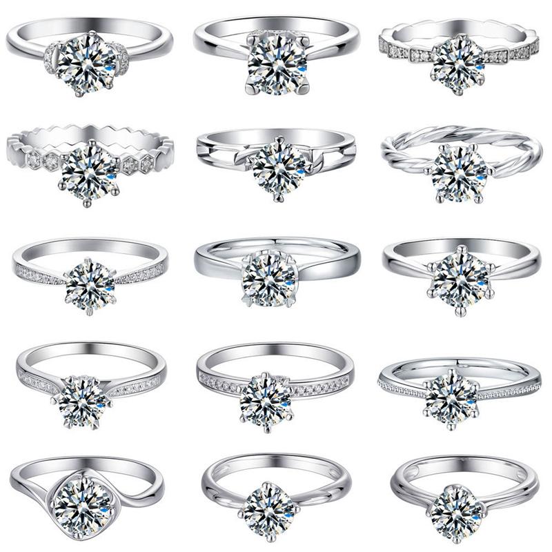 Настоящее кольцо с муассанитом, 1 карат, цвет D, круглый бриллиант бриллиантовой огранки, тест пройден, кольца-пасьянсы с муассанитом и бриллиантом для женщин, ювелирные изделия