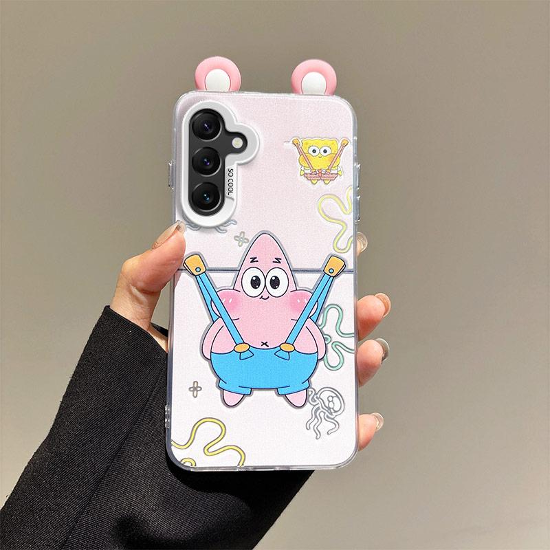 KEYSION Милый мультяшный чехол с ушками для Samsung A17 5G со шнурком Мягкий силикон+ПК Ударопрочная задняя крышка для телефона для Galaxy A17 4G 5G