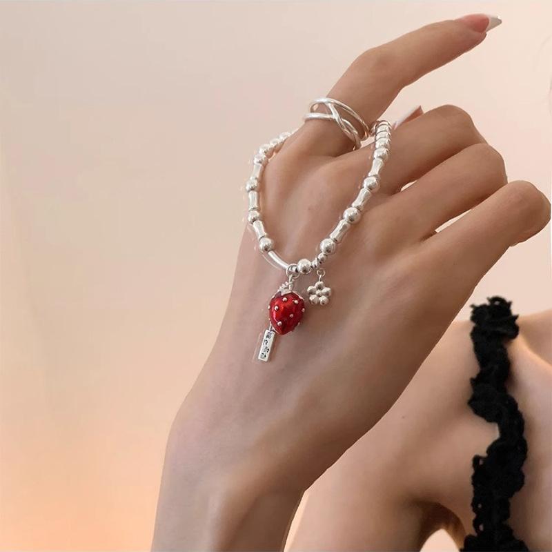 2025 New Arrival Trendy Strawberry Charm Bracelet for Women Square Brand Silver Color Flower Luxury Jewelry Birthday Gifts